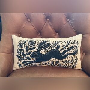 Leaping Hare Woodcut Lumbar Pillow